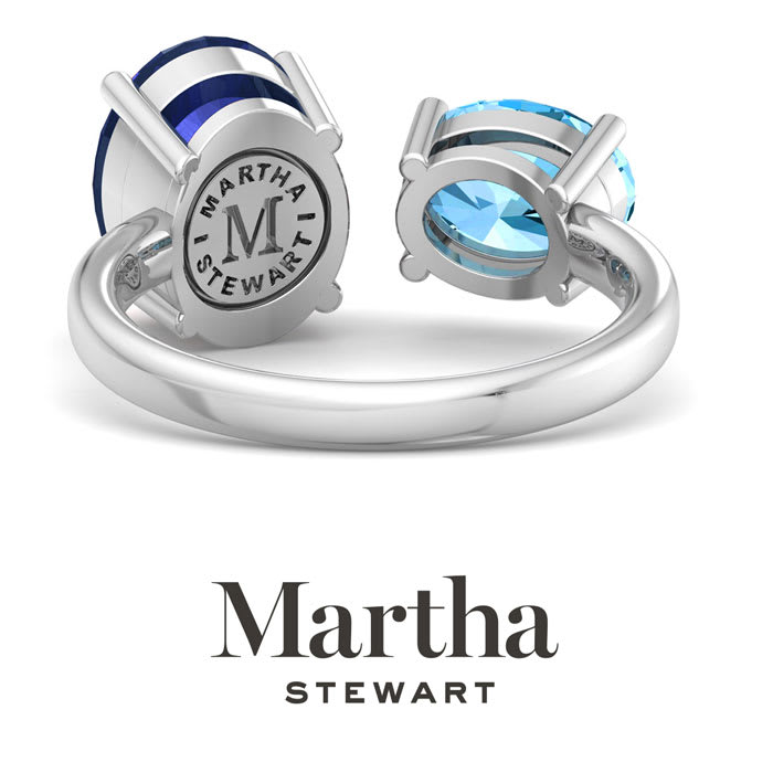 Martha Stewart 3 3/4 Carat Sapphire and Blue Topaz Two Stone Ring In Sterling Silver