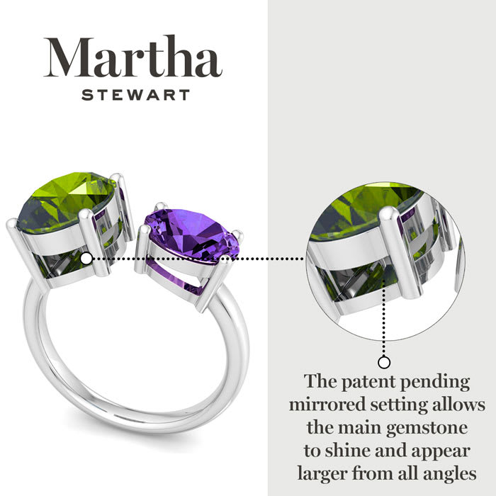 Martha Stewart 3 3/4 Carat Peridot and Amethyst Two Stone Ring In Sterling Silver