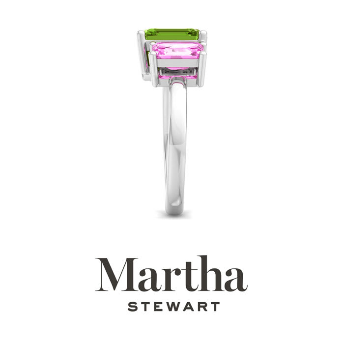 Martha Stewart 3 1/4 Carat Pink Sapphire and Peridot Two Stone Ring In Sterling Silver