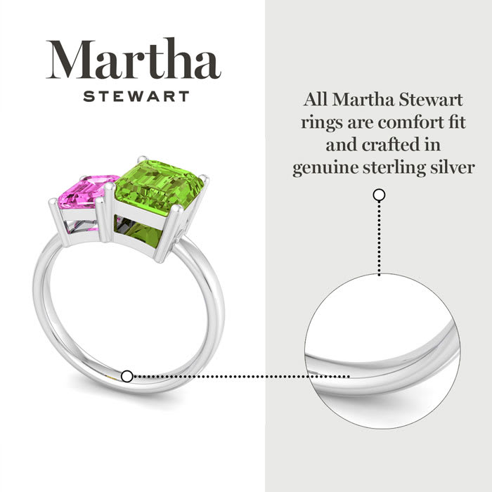 Martha Stewart 3 1/4 Carat Pink Sapphire and Peridot Two Stone Ring In Sterling Silver