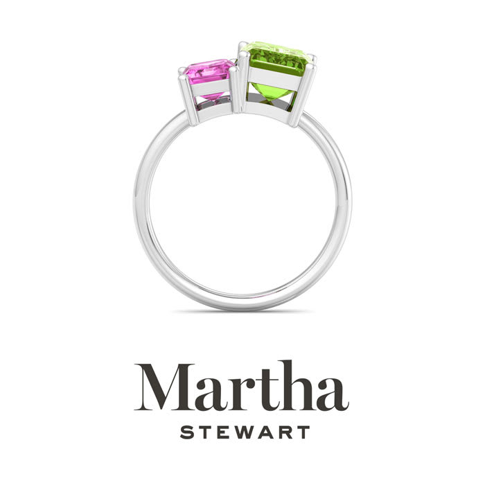 Martha Stewart 3 1/4 Carat Pink Sapphire and Peridot Two Stone Ring In Sterling Silver