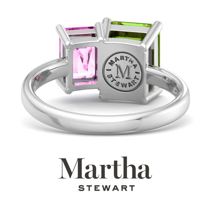 Martha Stewart 3 1/4 Carat Pink Sapphire and Peridot Two Stone Ring In Sterling Silver
