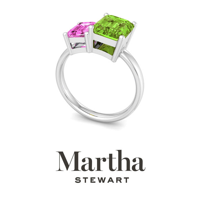 Martha Stewart 3 1/4 Carat Pink Sapphire and Peridot Two Stone Ring In Sterling Silver