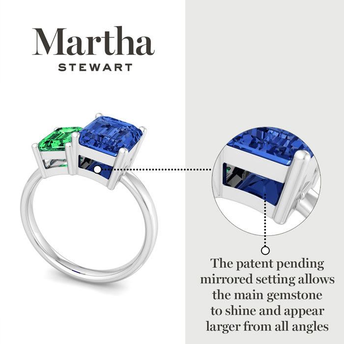 Martha Stewart 3 1/4 Carat Emerald and Sapphire Two Stone Ring In Sterling Silver