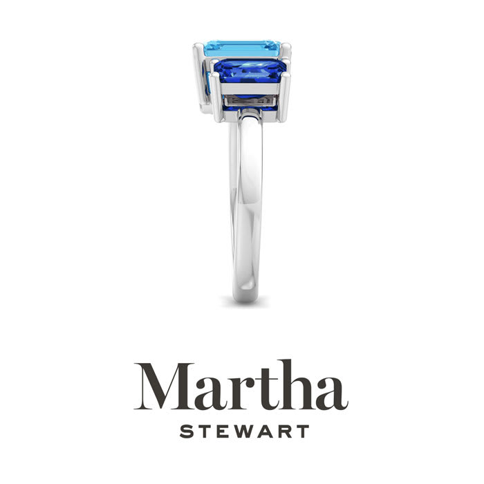 Martha Stewart 3 1/4 Carat Sapphire and Blue Topaz Two Stone Ring In Sterling Silver