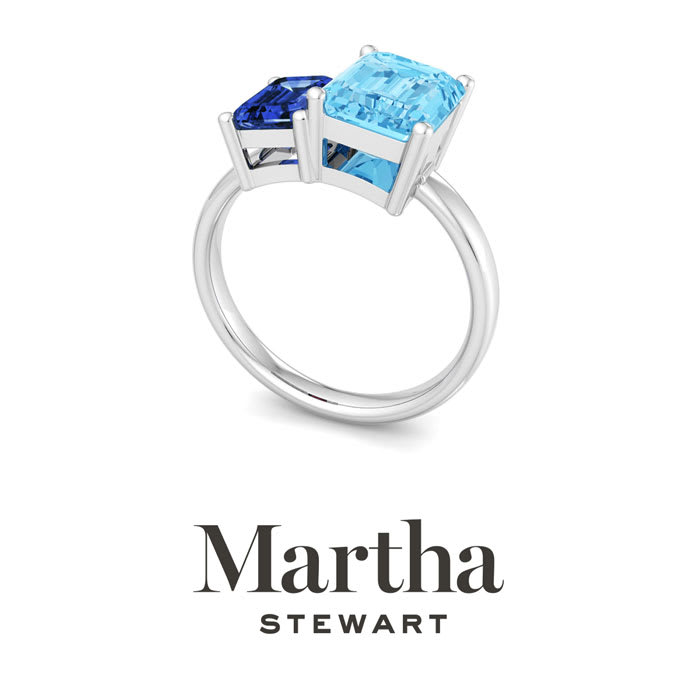 Martha Stewart 3 1/4 Carat Sapphire and Blue Topaz Two Stone Ring In Sterling Silver
