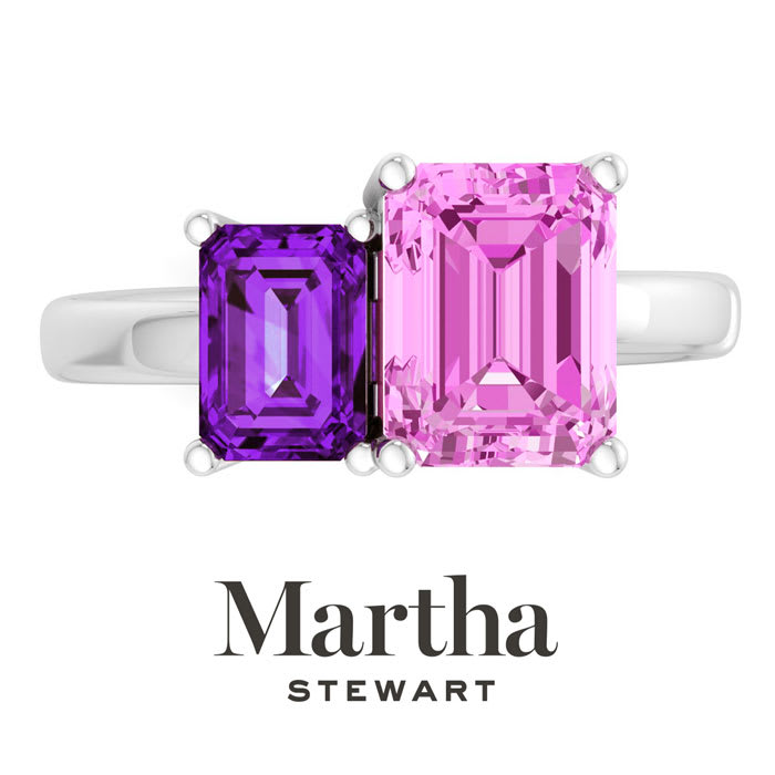 Martha Stewart 3 1/4 Carat Amethyst and Pink Sapphire Two Stone Ring In Sterling Silver