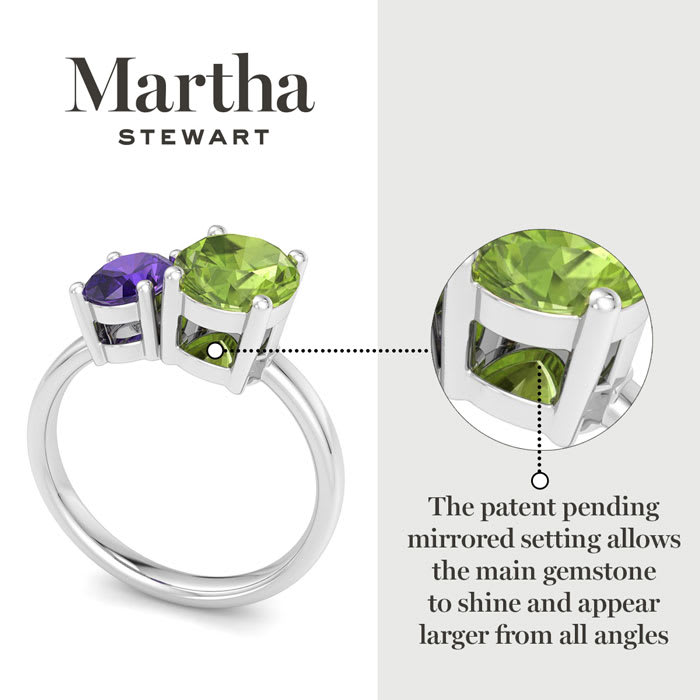 Martha Stewart 2 3/4 Carat Peridot and Amethyst Two Stone Ring In Sterling Silver
