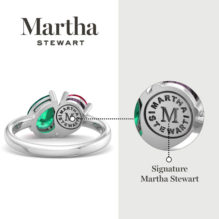 Martha Stewart 2 Carat Ruby and Emerald Two Stone Ring In Sterling Silver