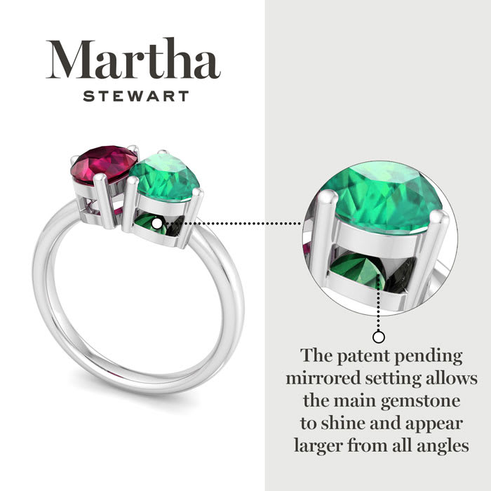 Martha Stewart 2 Carat Ruby and Emerald Two Stone Ring In Sterling Silver