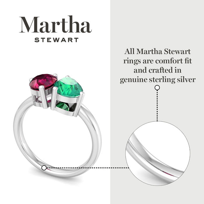 Martha Stewart 2 Carat Ruby and Emerald Two Stone Ring In Sterling Silver