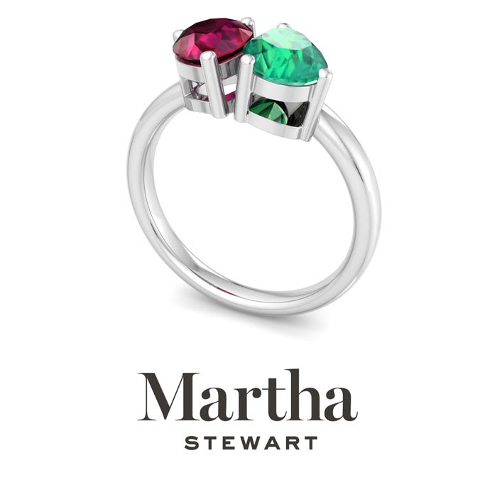 Martha Stewart 2 Carat Ruby and Emerald Two Stone Ring In Sterling Silver