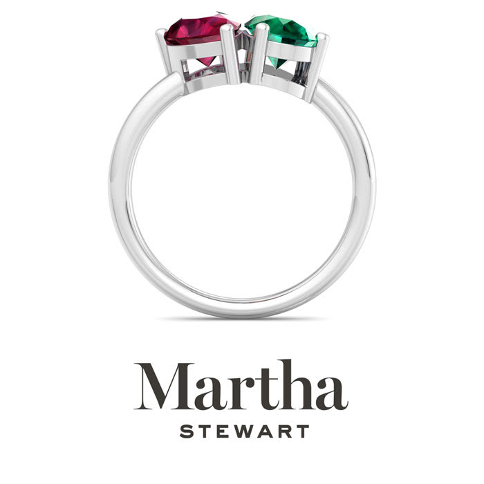 Martha Stewart 2 Carat Ruby and Emerald Two Stone Ring In Sterling Silver