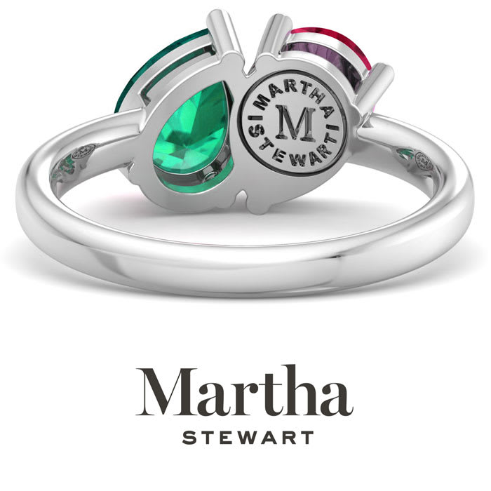 Martha Stewart 2 Carat Ruby and Emerald Two Stone Ring In Sterling Silver