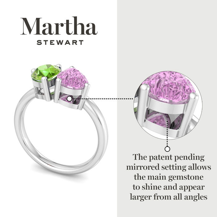 Martha Stewart 2 Carat Peridot and Pink Sapphire Two Stone Ring In Sterling Silver