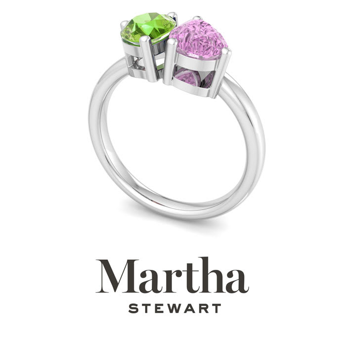 Martha Stewart 2 Carat Peridot and Pink Sapphire Two Stone Ring In Sterling Silver