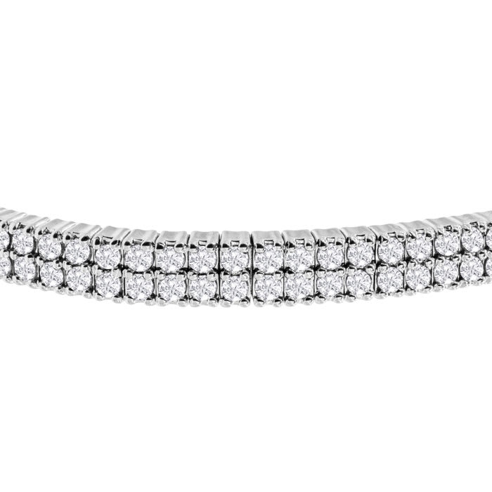 Estate Jewelry 2 Carat Diamond Double Row Flexible Bangle Bracelet In 14K White Gold