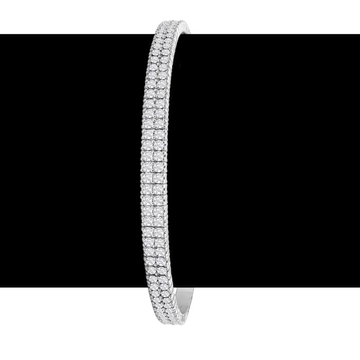 Estate Jewelry 2 Carat Diamond Double Row Flexible Bangle Bracelet In 14K White Gold