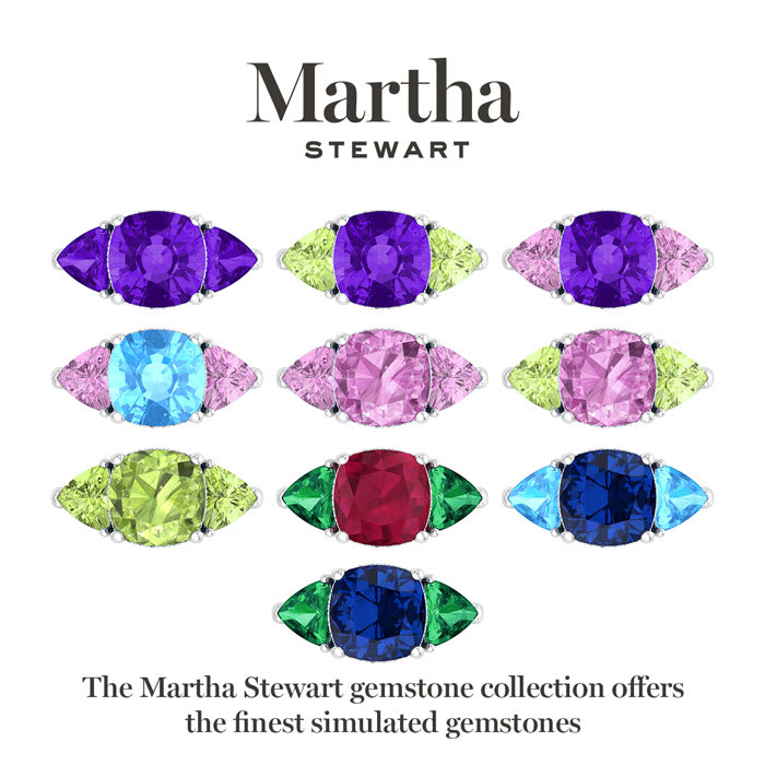 Martha Stewart 8 Carat Cushion Amethyst, Peridot and Lab Grown Diamond Three Stone Plus Ring In Sterling Silver