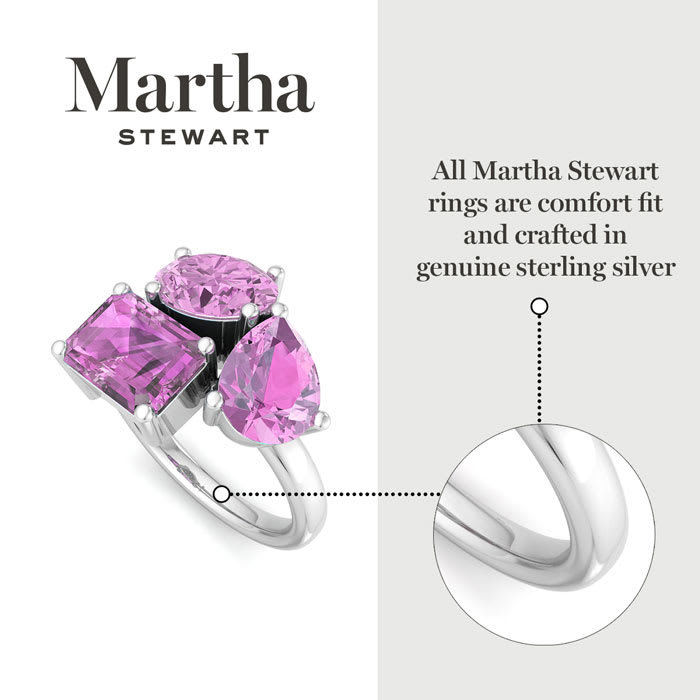 Martha Stewart 3 3/4 Carat Pink Sapphire Three Stone Cluster Ring In Sterling Silver