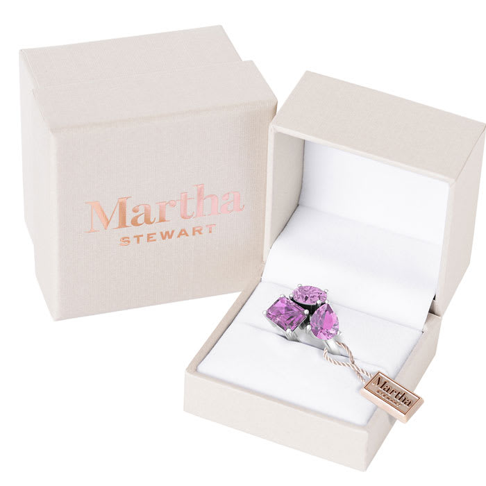 Martha Stewart 3 3/4 Carat Pink Sapphire Three Stone Cluster Ring In Sterling Silver