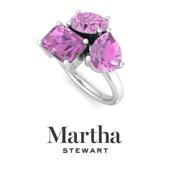 Martha Stewart 3 3/4 Carat Pink Sapphire Three Stone Cluster Ring In Sterling Silver