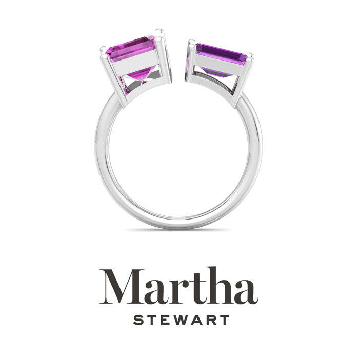 Martha Stewart 4 1/2 Carat Pink Sapphire and Amethyst Two Stone Ring In Sterling Silver