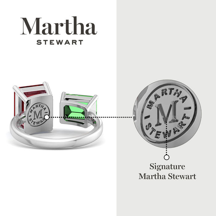 Martha Stewart 4 1/2 Carat Ruby and Emerald Two Stone Ring In Sterling Silver