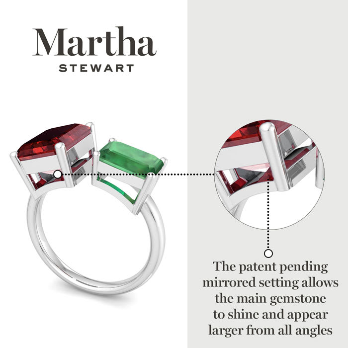 Martha Stewart 4 1/2 Carat Ruby and Emerald Two Stone Ring In Sterling Silver