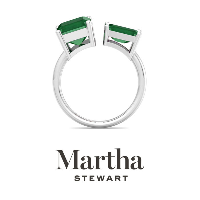 Martha Stewart 4 1/2 Carat Emerald Two Stone Ring In Sterling Silver
