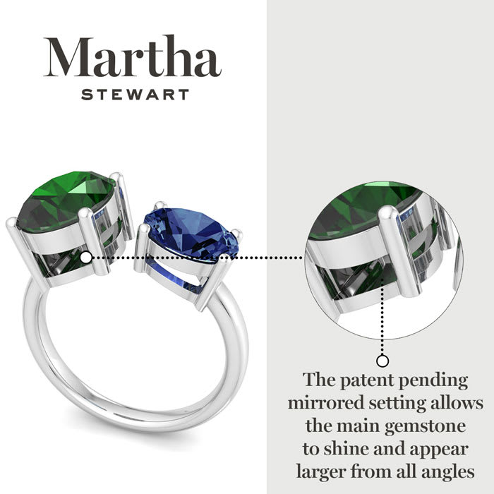 Martha Stewart 3 3/4 Carat Emerald and Sapphire Two Stone Ring In Sterling Silver