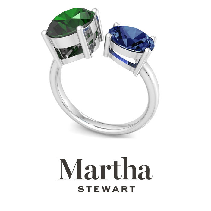 Martha Stewart 3 3/4 Carat Emerald and Sapphire Two Stone Ring In Sterling Silver