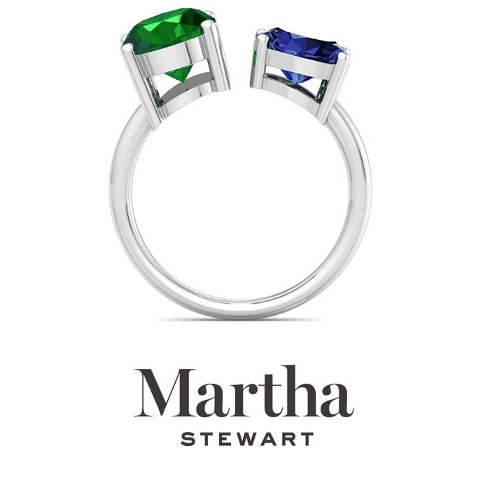 Martha Stewart 3 3/4 Carat Emerald and Sapphire Two Stone Ring In Sterling Silver
