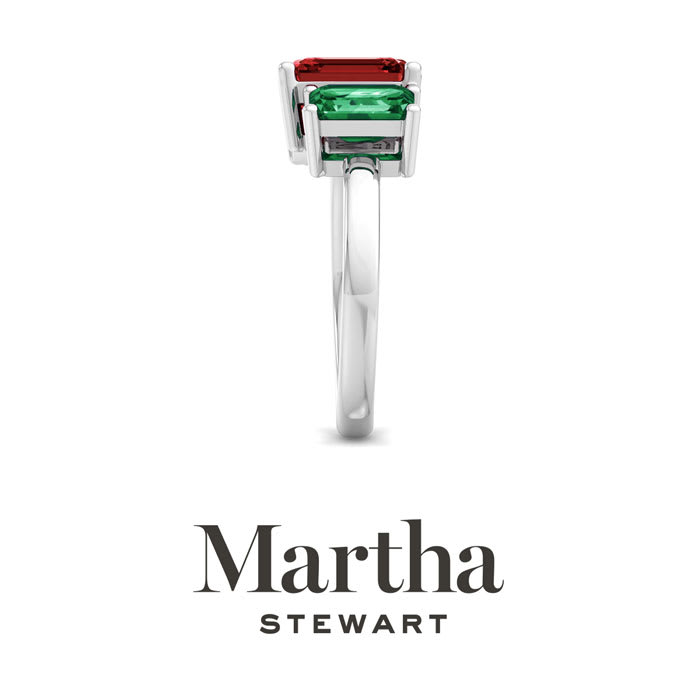 Martha Stewart 3 1/4 Carat Emerald and Ruby Two Stone Ring In Sterling Silver