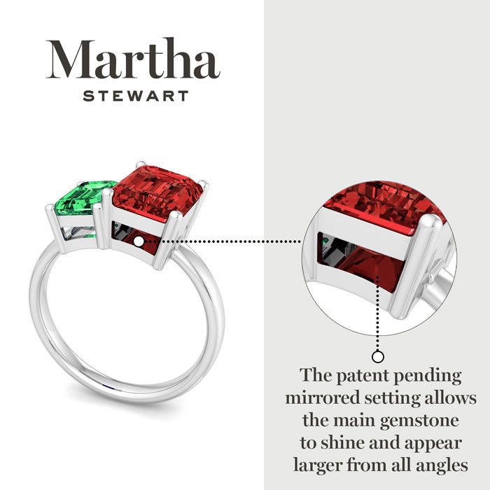 Martha Stewart 3 1/4 Carat Emerald and Ruby Two Stone Ring In Sterling Silver