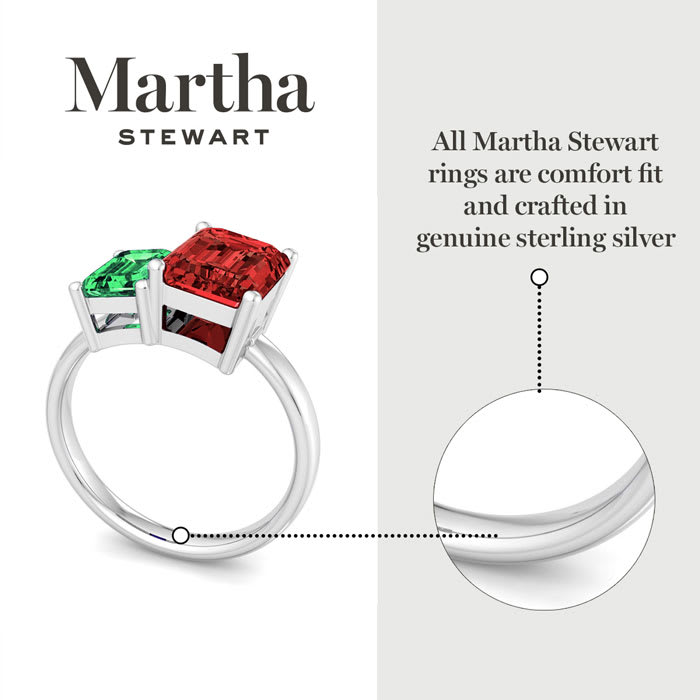 Martha Stewart 3 1/4 Carat Emerald and Ruby Two Stone Ring In Sterling Silver