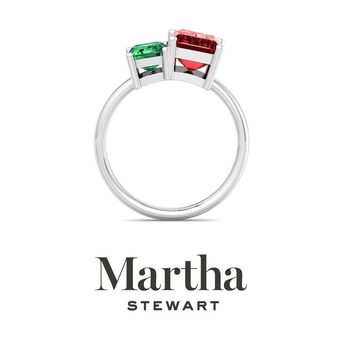Martha Stewart 3 1/4 Carat Emerald and Ruby Two Stone Ring In Sterling Silver