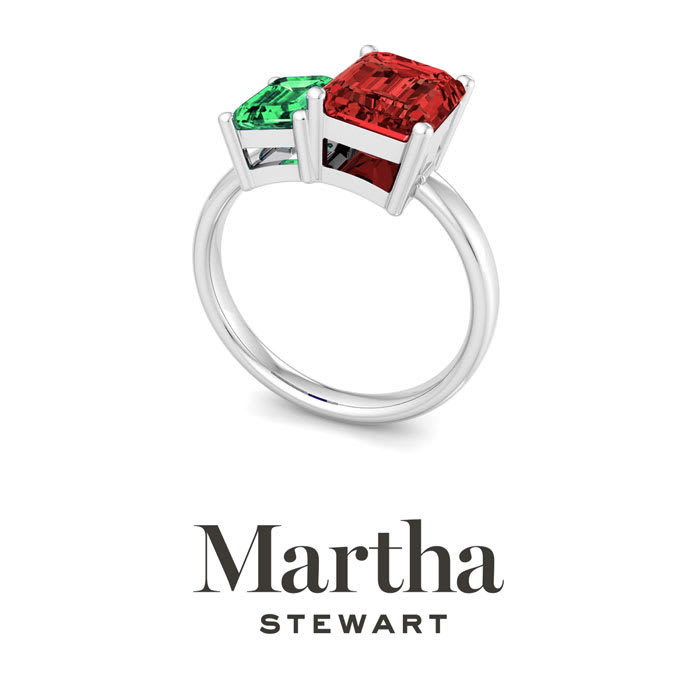 Martha Stewart 3 1/4 Carat Emerald and Ruby Two Stone Ring In Sterling Silver
