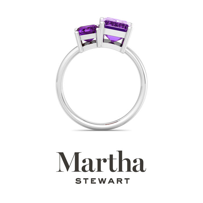 Martha Stewart 3 1/4 Carat Amethyst Two Stone Ring In Sterling Silver