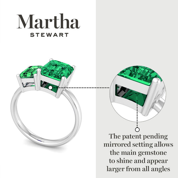 Martha Stewart 3 1/4 Carat Emerald Two Stone Ring In Sterling Silver