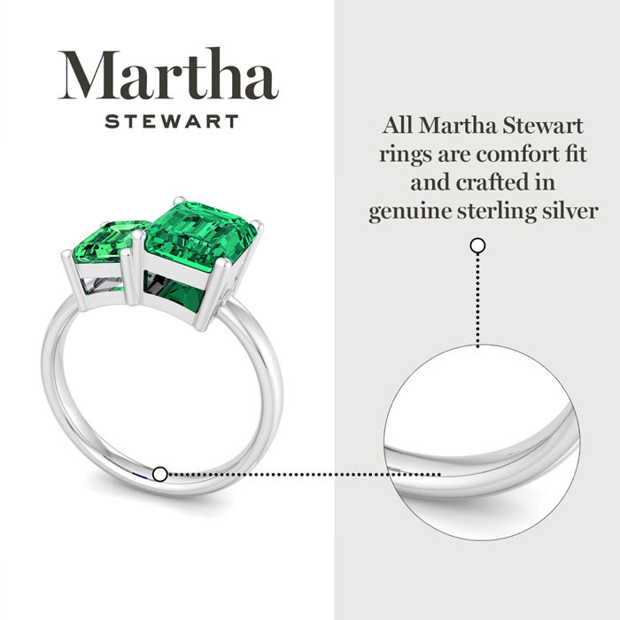 Martha Stewart 3 1/4 Carat Emerald Two Stone Ring In Sterling Silver