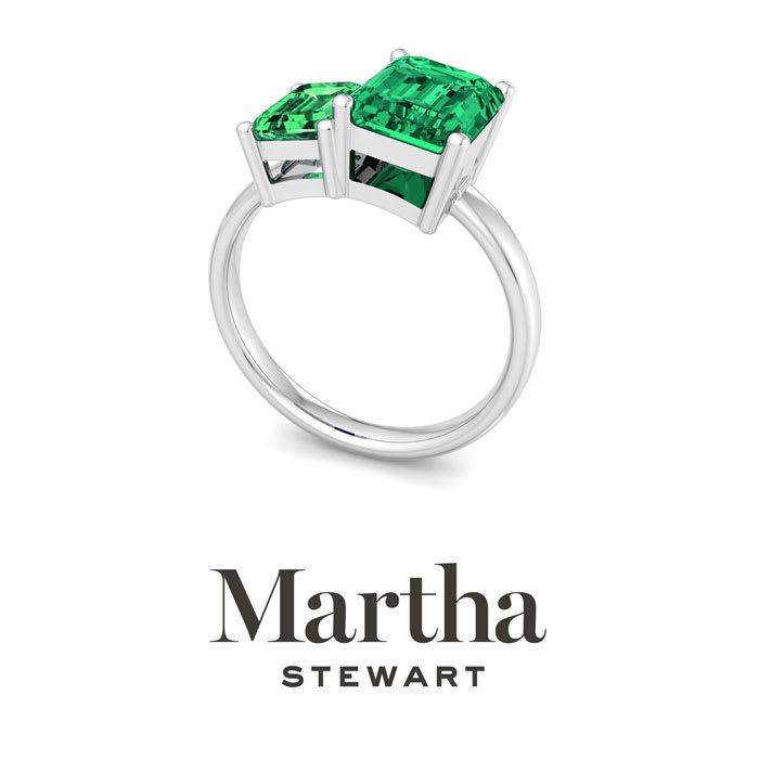 Martha Stewart 3 1/4 Carat Emerald Two Stone Ring In Sterling Silver