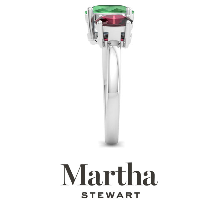 Martha Stewart 2 3/4 Carat Emerald and Ruby Two Stone Ring In Sterling Silver