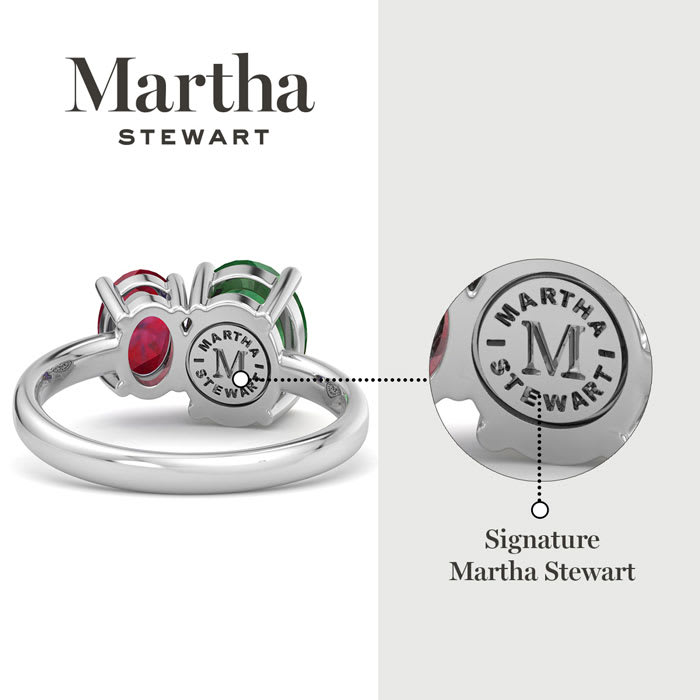 Martha Stewart 2 3/4 Carat Emerald and Ruby Two Stone Ring In Sterling Silver
