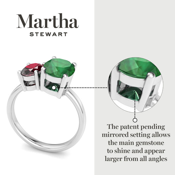 Martha Stewart 2 3/4 Carat Emerald and Ruby Two Stone Ring In Sterling Silver