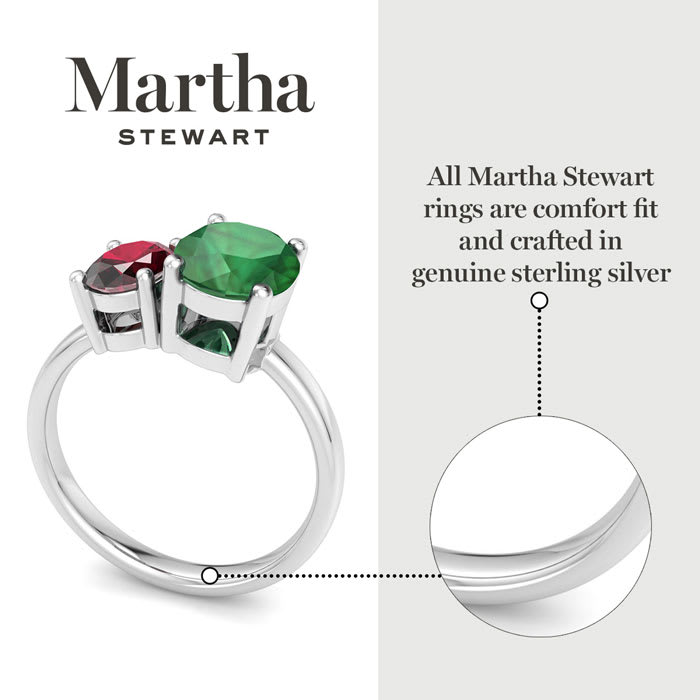 Martha Stewart 2 3/4 Carat Emerald and Ruby Two Stone Ring In Sterling Silver