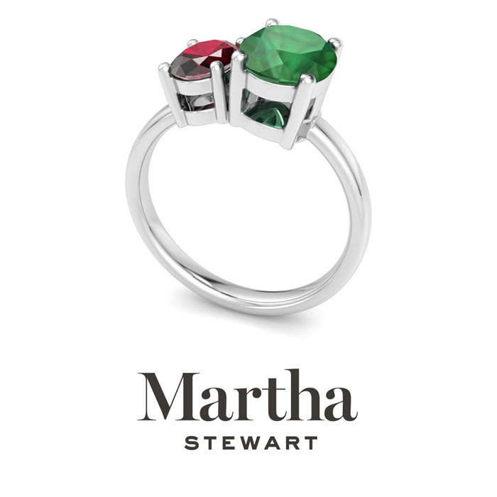 Martha Stewart 2 3/4 Carat Emerald and Ruby Two Stone Ring In Sterling Silver