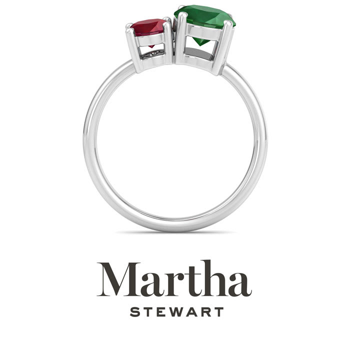 Martha Stewart 2 3/4 Carat Emerald and Ruby Two Stone Ring In Sterling Silver
