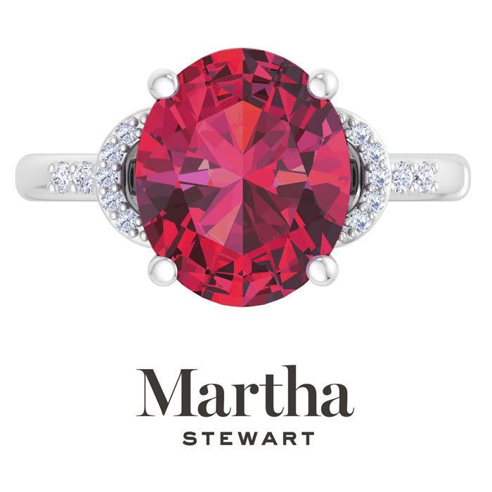 Martha Stewart 4 1/2 Carat Oval Shape Ruby and Lab Grown Diamond Ring In Sterling Silver