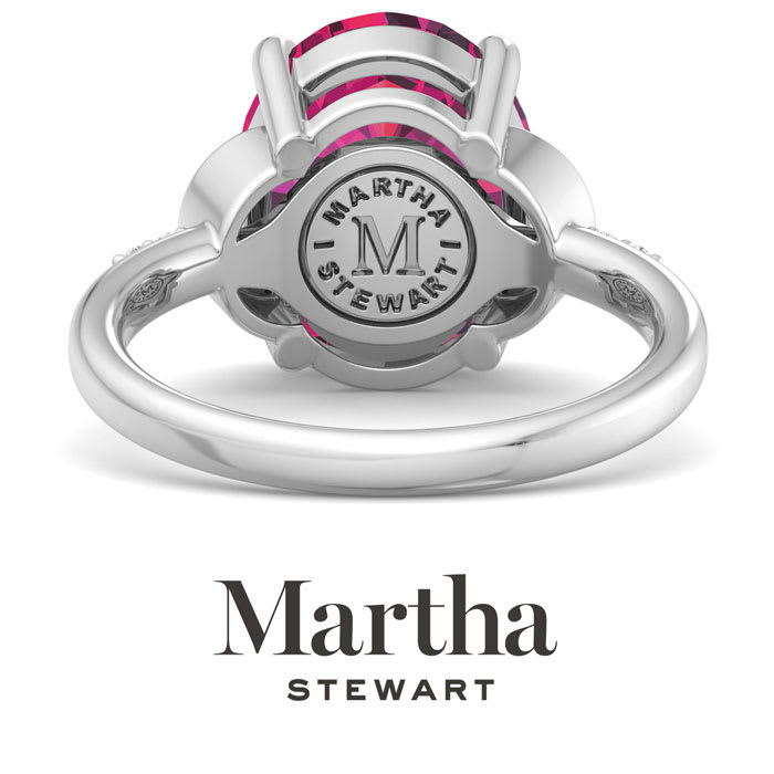 Martha Stewart 4 1/2 Carat Oval Shape Ruby and Lab Grown Diamond Ring In Sterling Silver